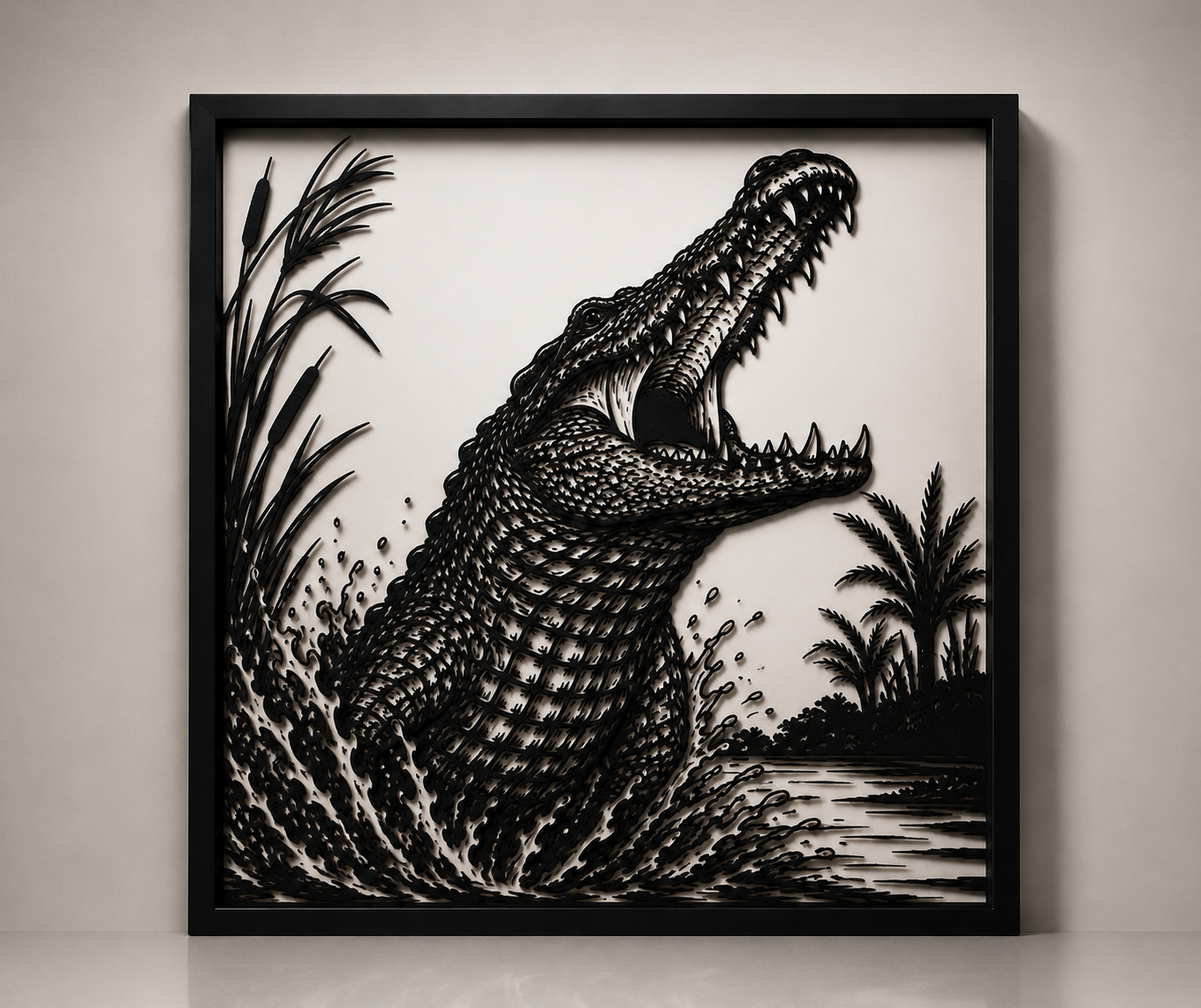 Alligator in Wetland Frame Wall Panel